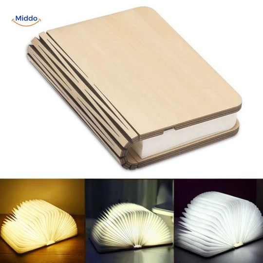 LumiFold™ Lampa Biurkowa | LED w 3 Kolorach, Wykonana z Drewna, Składana