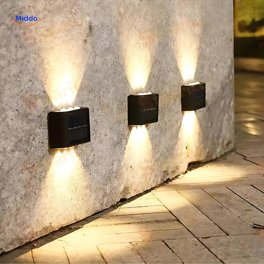 LumiBright™️ Lampa Solarna na Ścianę | Wodoodporna LED, Podwójna Głowica, Dekoracja Zewnętrzna