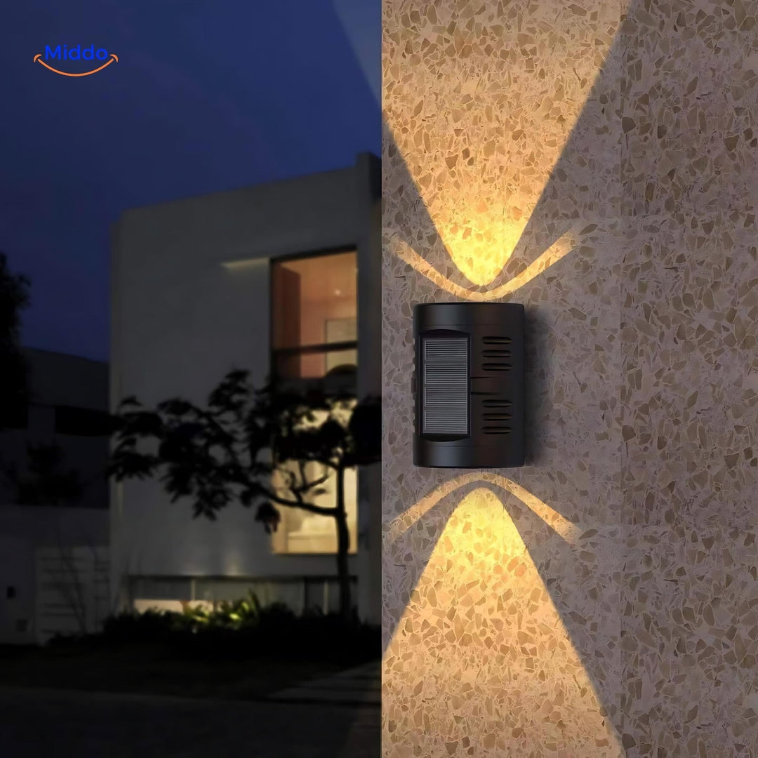 LumiBright™️ Lampa Solarna na Ścianę | Wodoodporna LED, Podwójna Głowica, Dekoracja Zewnętrzna